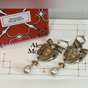 Alexander McQueen Vintage Skull and Acrylic Pearl Earrings w/ box / COA